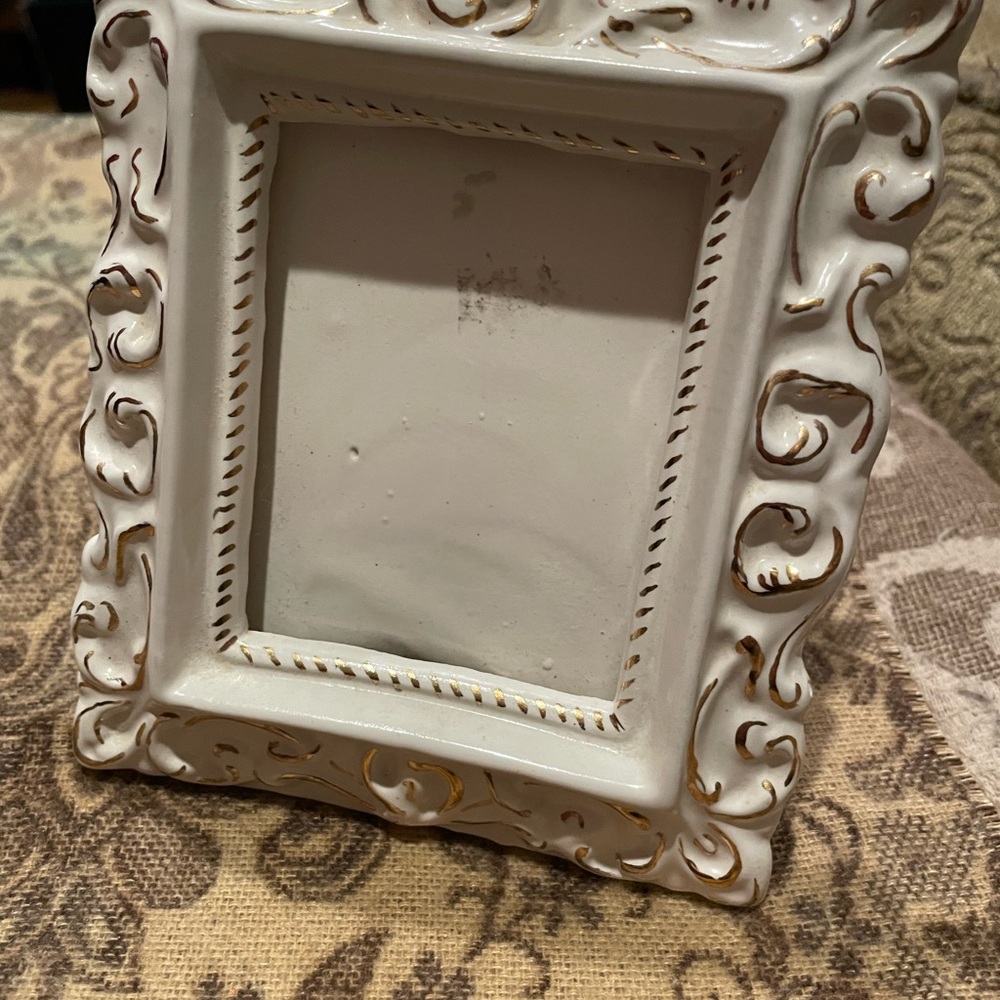 Elegant White and Gold China Picture Frame, Vintage